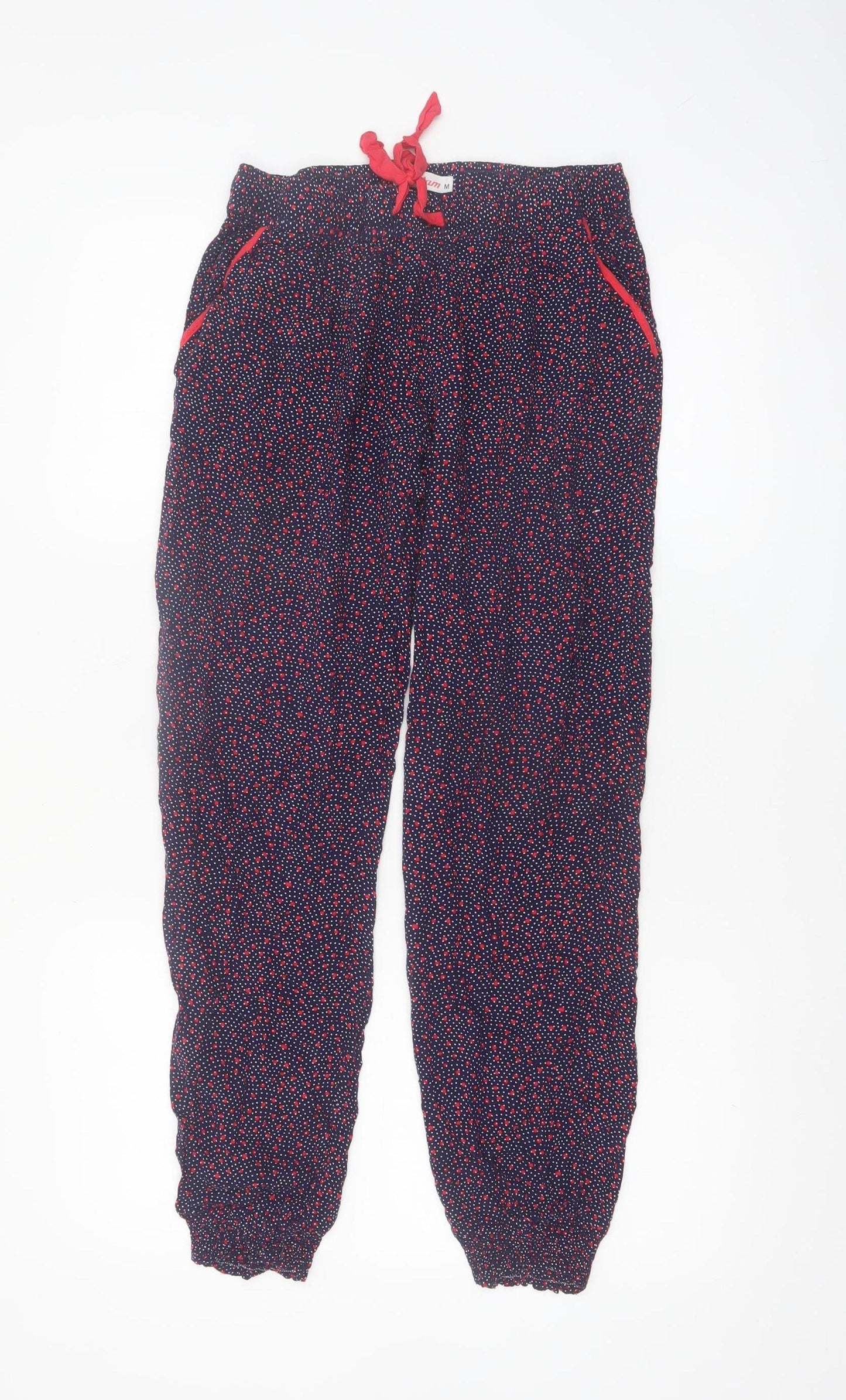 Etam Women's Blue Polka Dot Viscose Jogger Trousers Size M