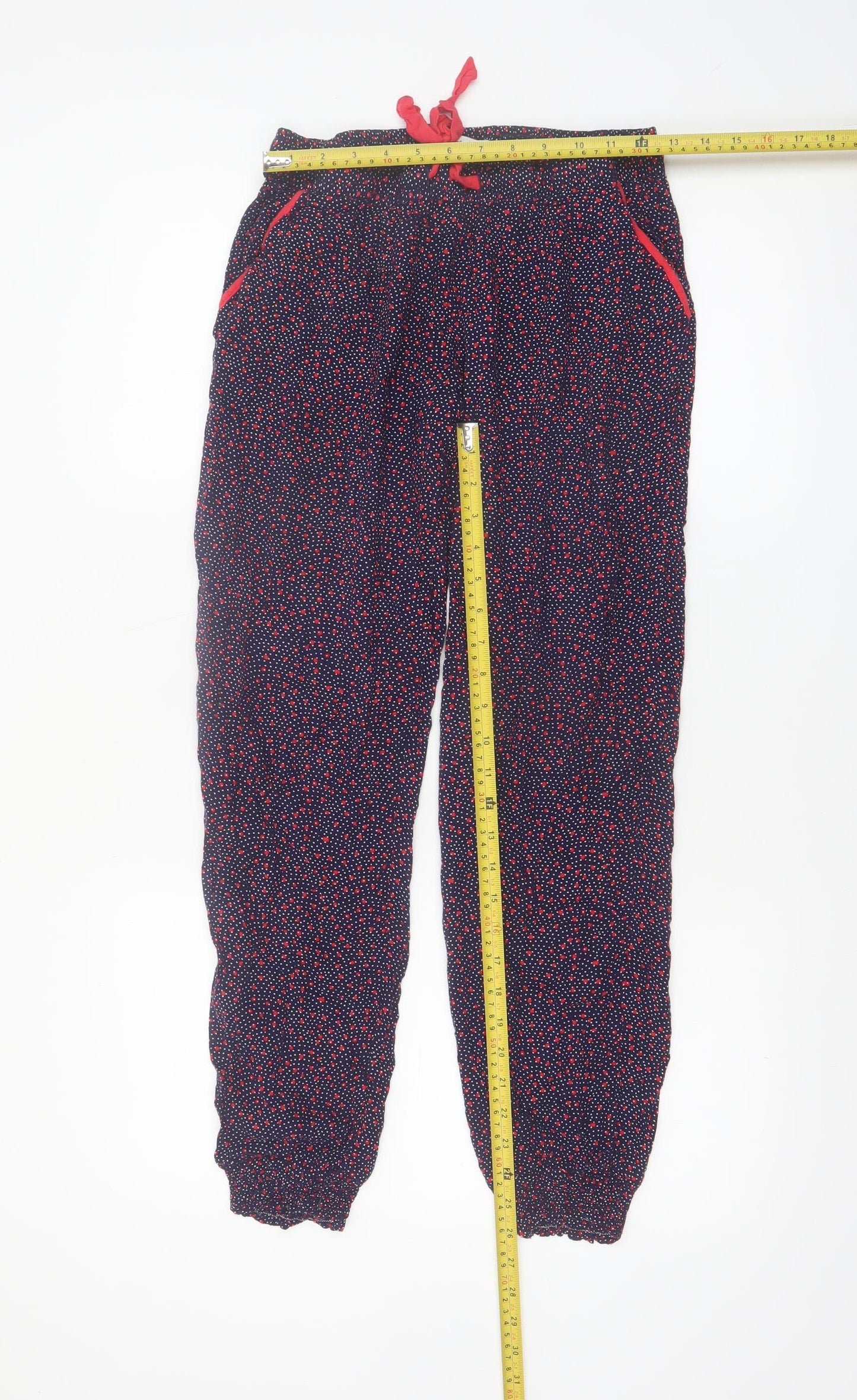 Etam Women's Blue Polka Dot Viscose Jogger Trousers Size M