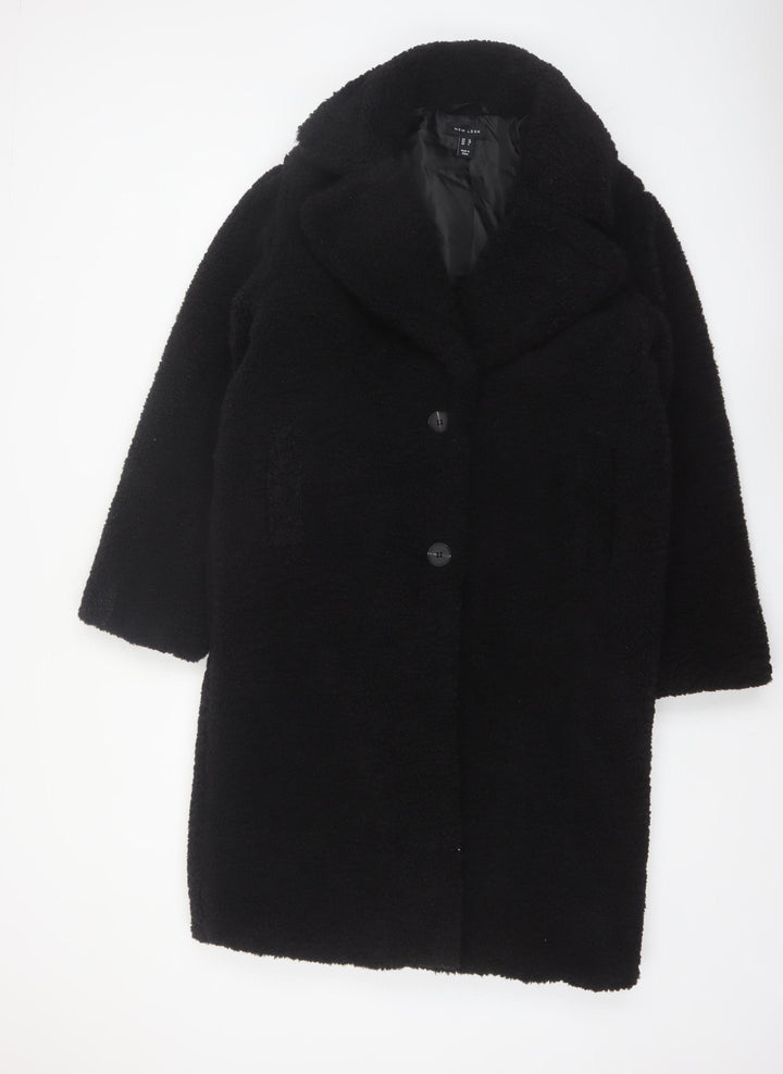 New Look Women’s Black Long Teddy Coat Size 10