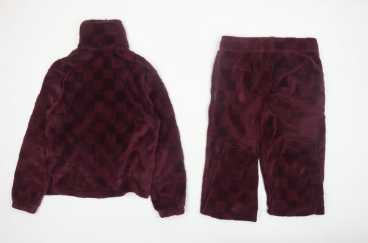 Jane and Bleecker Womens Burgundy Fleece Pyjama Set S Winter Warm Loungewear