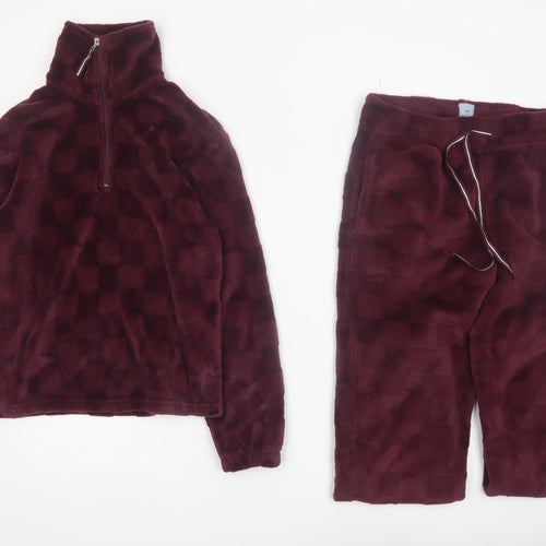 Jane and Bleecker Womens Burgundy Fleece Pyjama Set S Winter Warm Loungewear