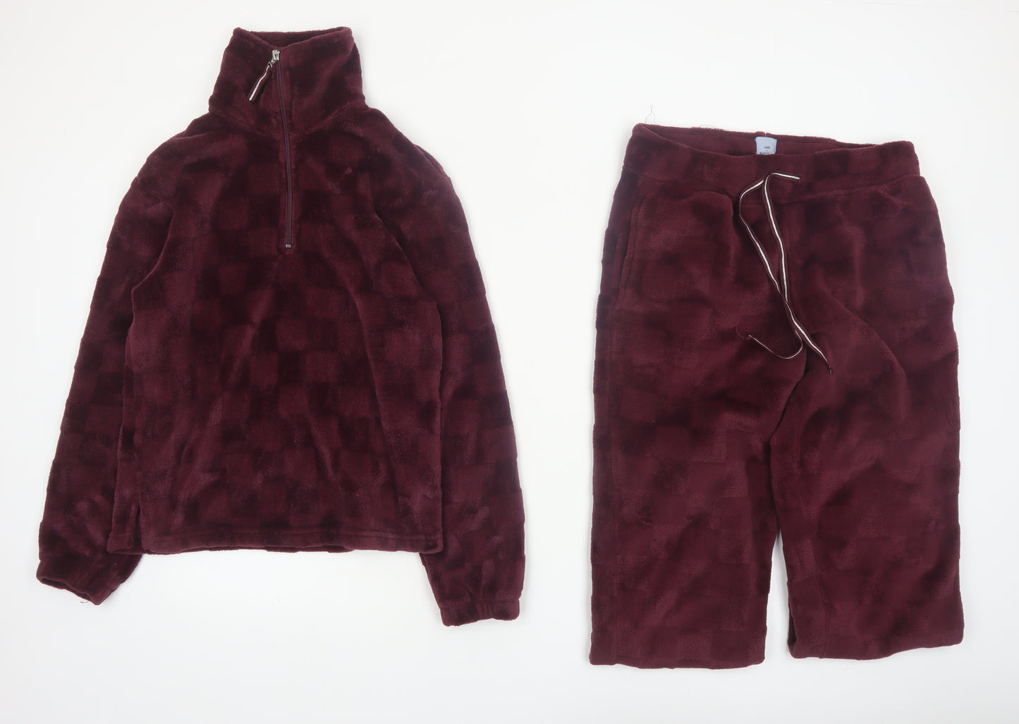 Jane and Bleecker Womens Burgundy Fleece Pyjama Set S Winter Warm Loungewear