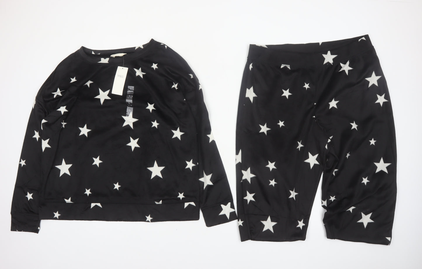 Marks and Spencer Women's Black Star Satin Pyjama Set L
