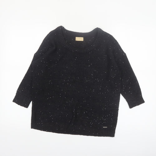 Dzarm Womens Black Sequin Knit Pullover Jumper Size 2XS