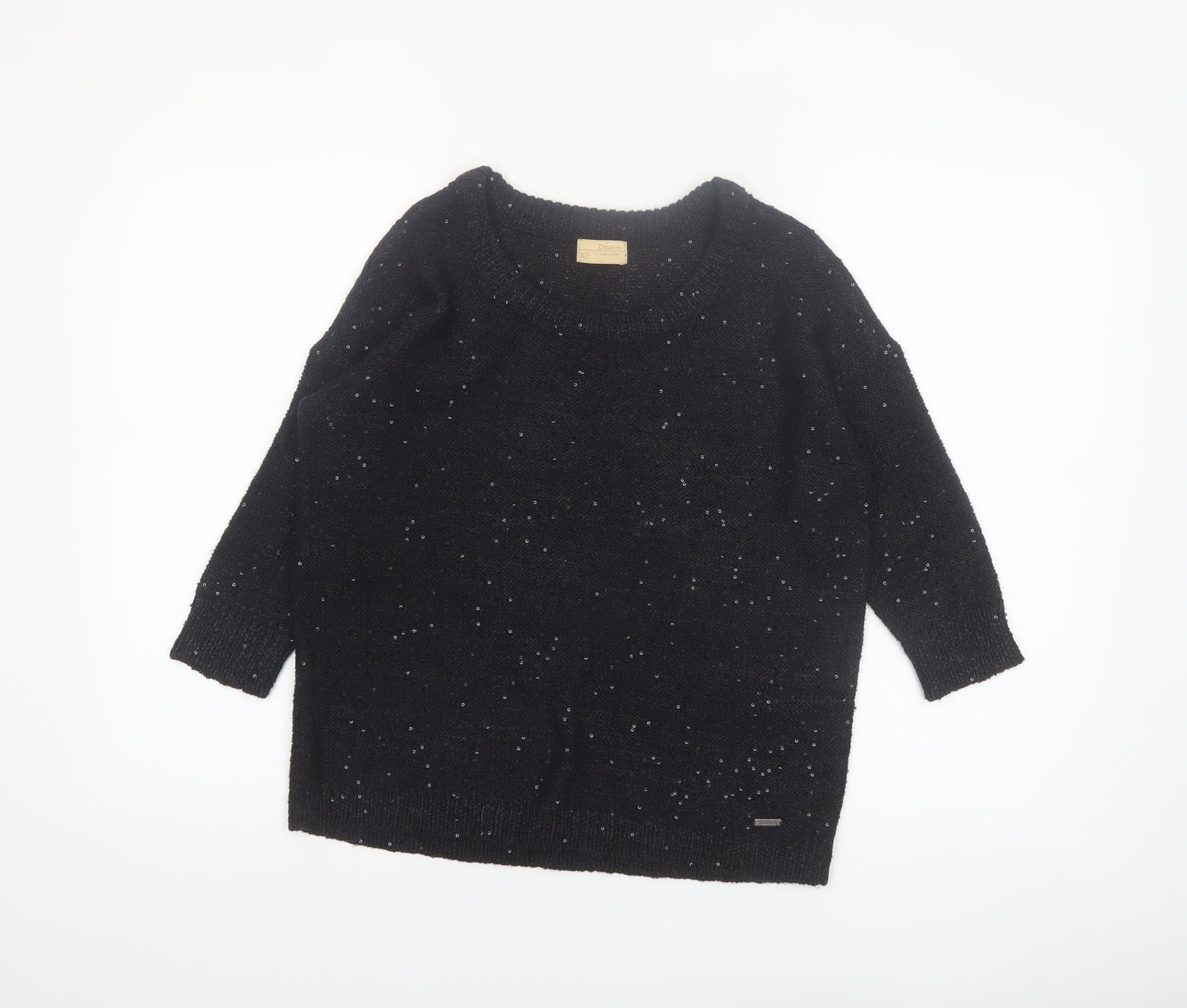 Dzarm Womens Black Sequin Knit Pullover Jumper Size 2XS