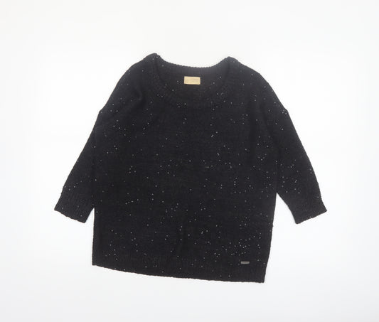 Dzarm Womens Black Sequin Knit Pullover Jumper Size 2XS
