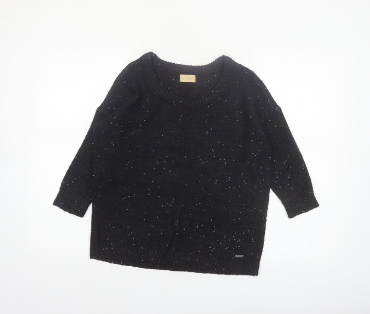 Dzarm Womens Black Sequin Knit Pullover Jumper Size 2XS