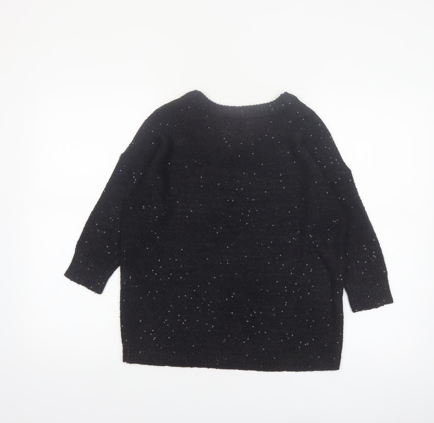 Dzarm Womens Black Sequin Knit Pullover Jumper Size 2XS