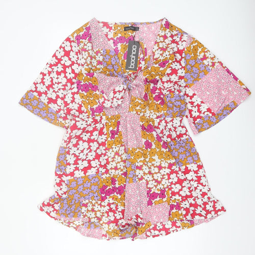 Boohoo Womens Multicoloured Floral Playsuit UK 16 Polyester Summer