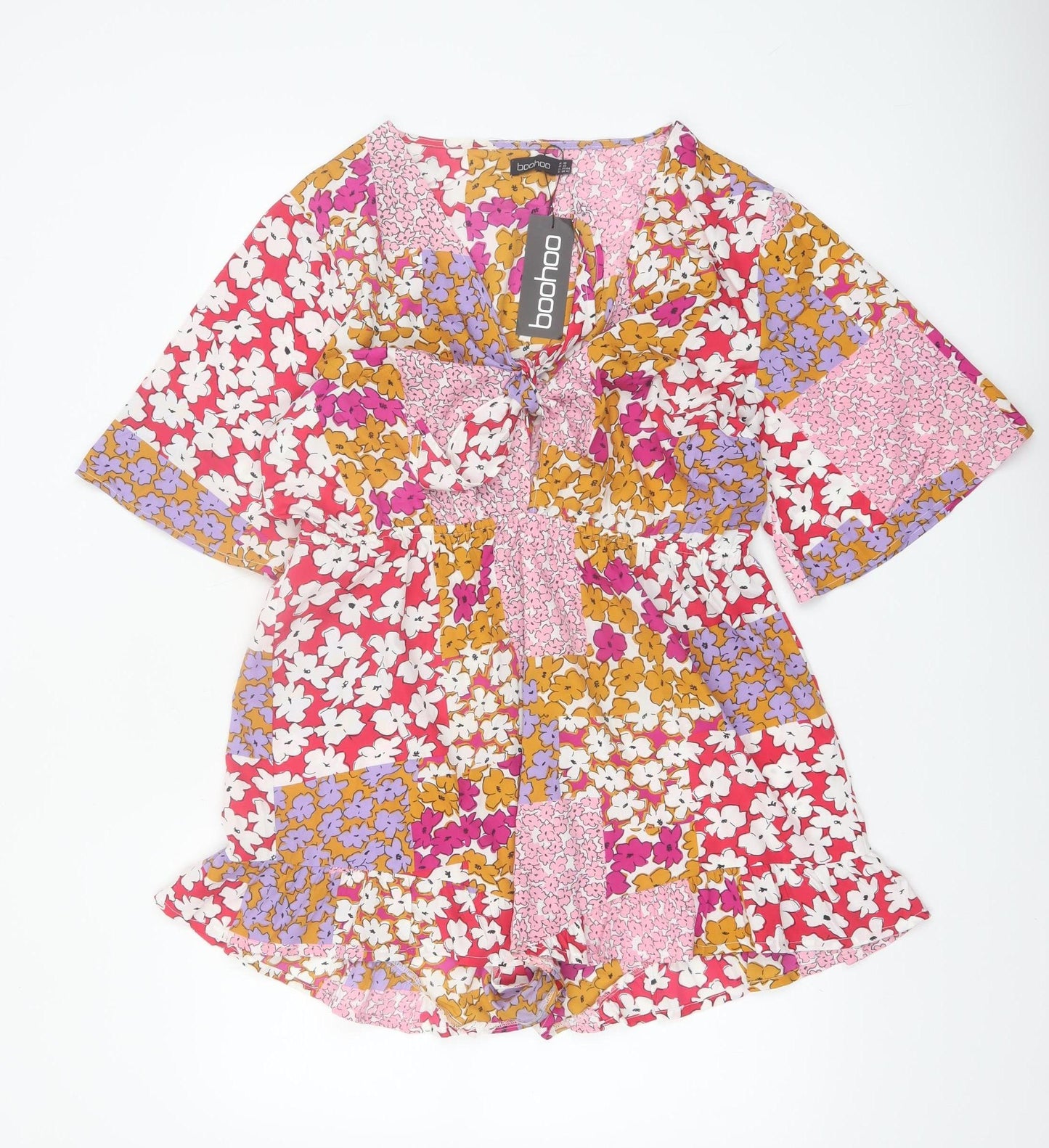 Boohoo Womens Multicoloured Floral Playsuit UK 16 Polyester Summer