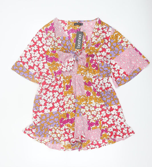 Boohoo Womens Multicoloured Floral Playsuit UK 16 Polyester Summer
