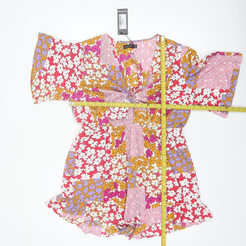 Boohoo Womens Multicoloured Floral Playsuit UK 16 Polyester Summer