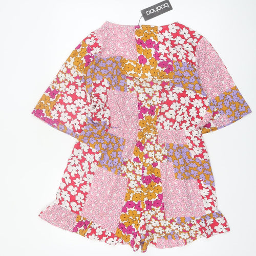 Boohoo Womens Multicoloured Floral Playsuit UK 16 Polyester Summer