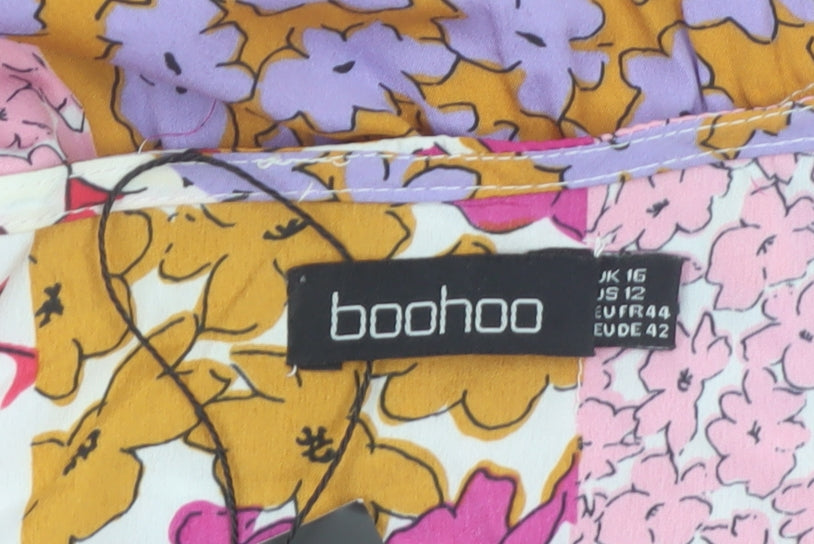 Boohoo Womens Multicoloured Floral Playsuit UK 16 Polyester Summer