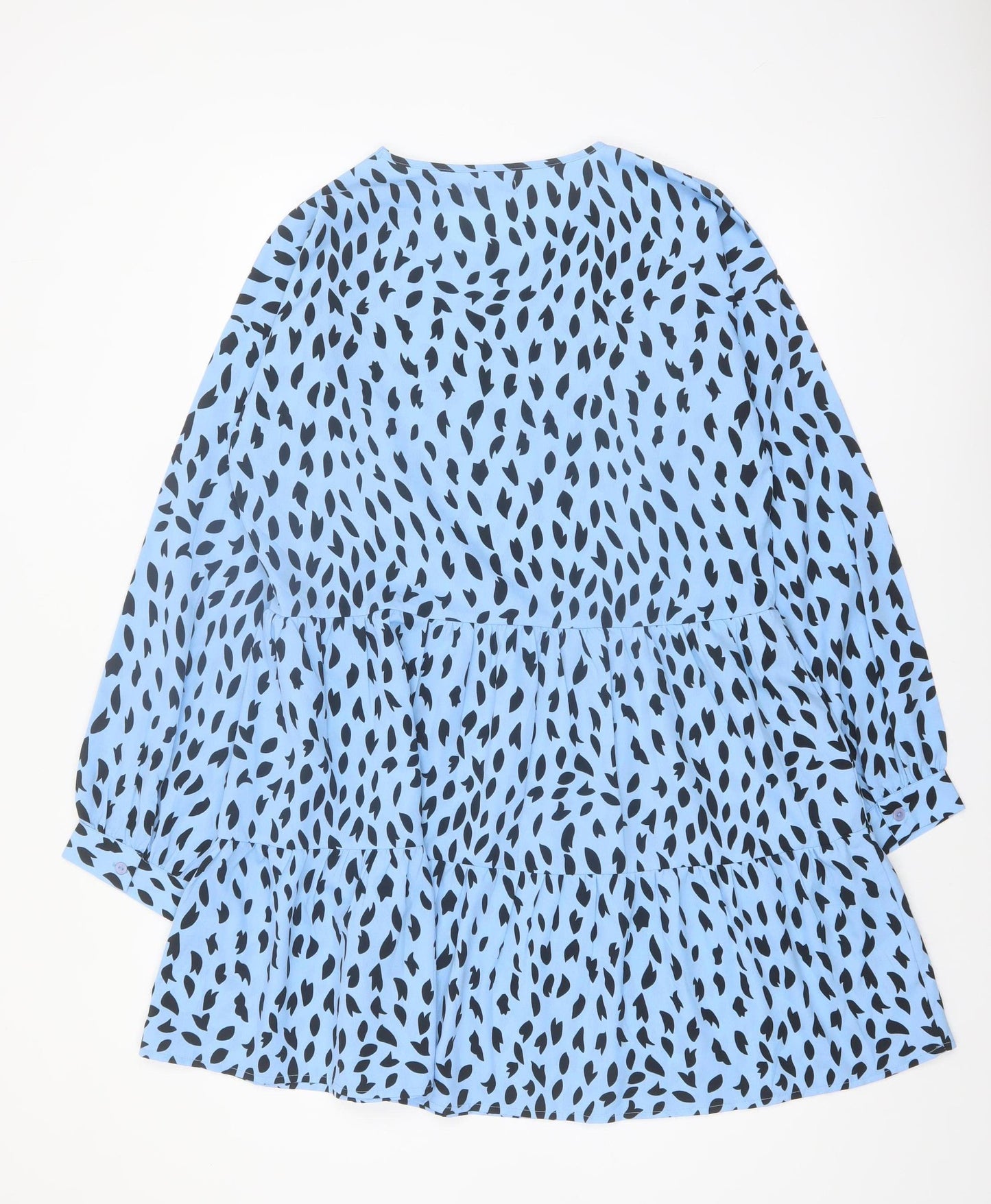 Boohoo Women Blue Animal Print Smock Dress Size 14 Long Sleeve