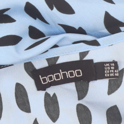 Boohoo Women Blue Animal Print Smock Dress Size 14 Long Sleeve