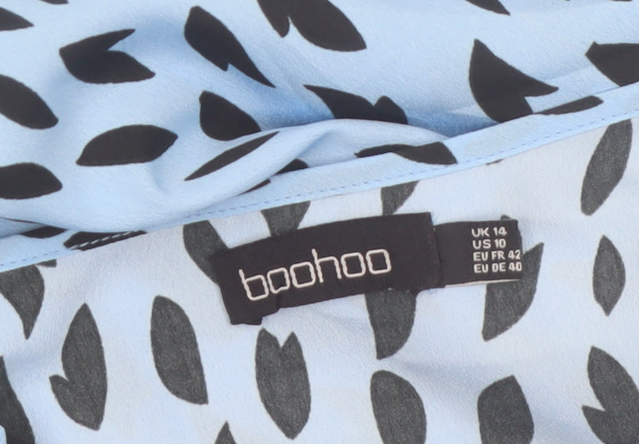 Boohoo Women Blue Animal Print Smock Dress Size 14 Long Sleeve