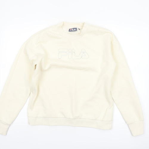FILA Women Beige Small Crew Neck Pullover Sweatshirt Classic Logo