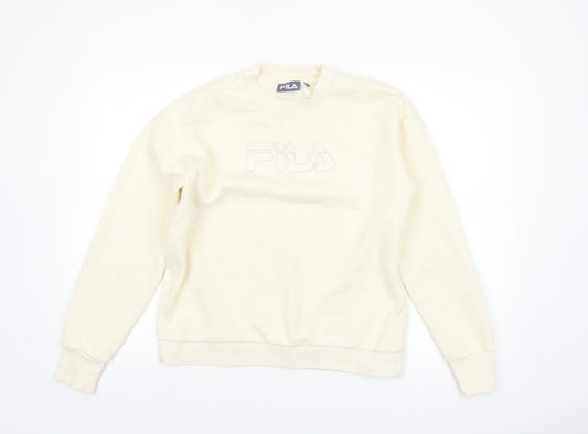 FILA Women Beige Small Crew Neck Pullover Sweatshirt Classic Logo