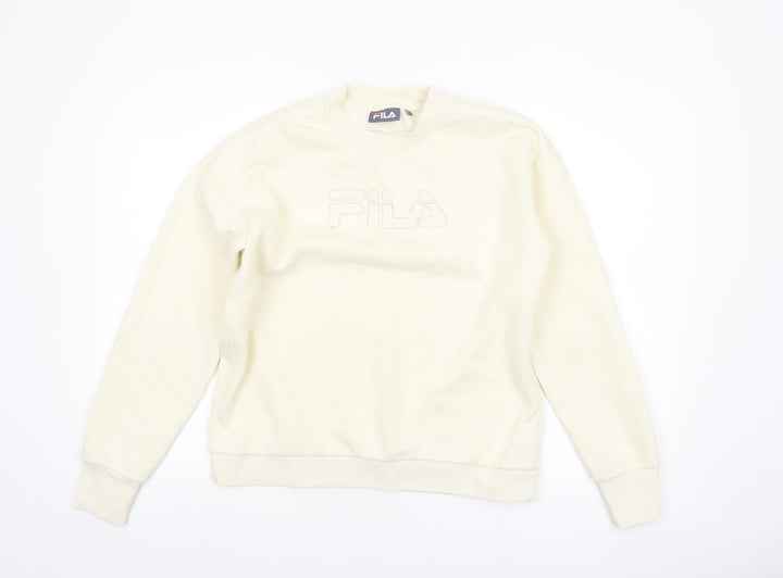 FILA Women Beige Small Crew Neck Pullover Sweatshirt Classic Logo