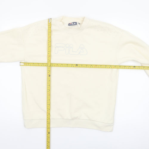 FILA Women Beige Small Crew Neck Pullover Sweatshirt Classic Logo
