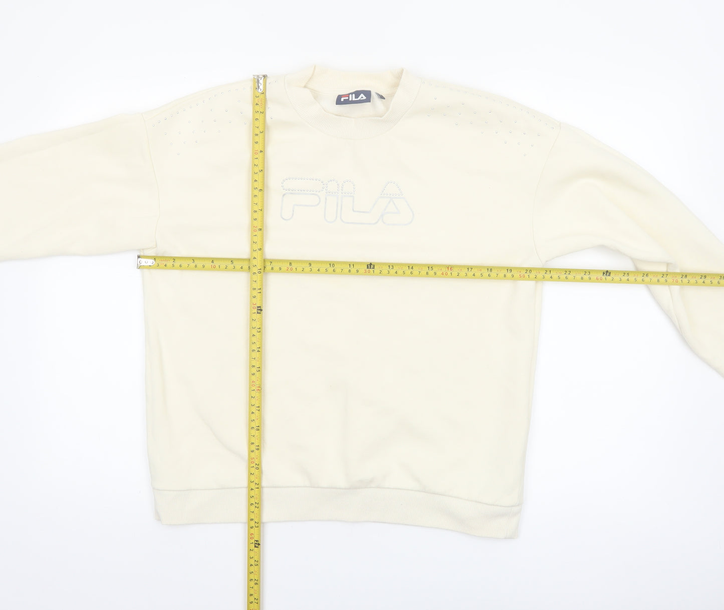 FILA Women Beige Small Crew Neck Pullover Sweatshirt Classic Logo