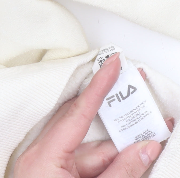 FILA Women Beige Small Crew Neck Pullover Sweatshirt Classic Logo