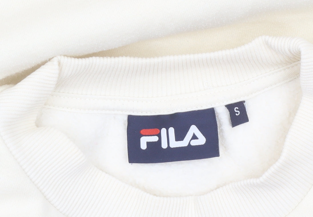 FILA Women Beige Small Crew Neck Pullover Sweatshirt Classic Logo