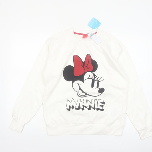 Disney Women White Minnie Mouse Cotton Blend Pullover Sweatshirt S