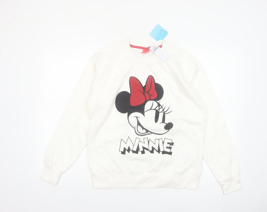 Disney Women White Minnie Mouse Cotton Blend Pullover Sweatshirt S