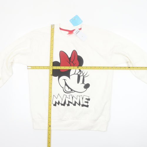 Disney Women White Minnie Mouse Cotton Blend Pullover Sweatshirt S