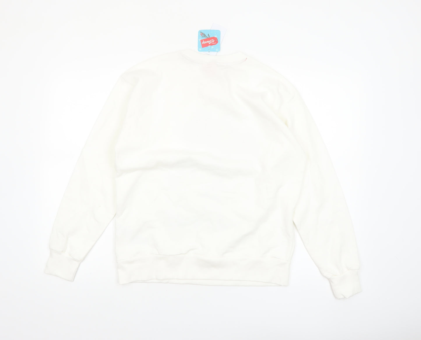 Disney Women White Minnie Mouse Cotton Blend Pullover Sweatshirt S