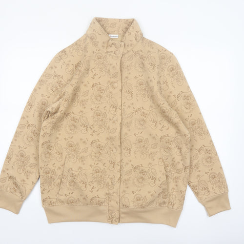 Damart Women Beige Floral Basic Jacket Size 14 Regular Fit