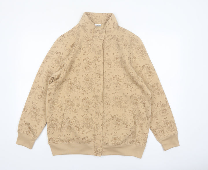 Damart Women Beige Floral Basic Jacket Size 14 Regular Fit
