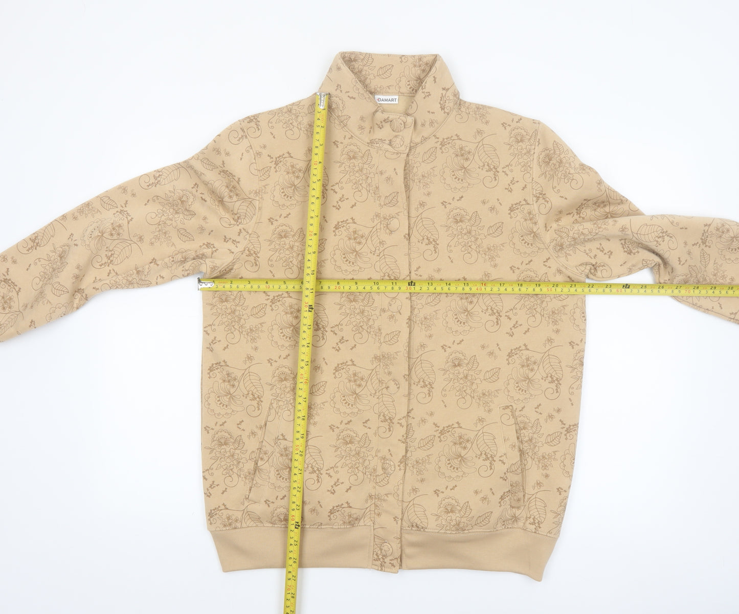 Damart Women Beige Floral Basic Jacket Size 14 Regular Fit