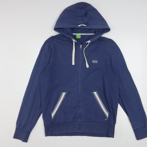 Hugo Boss Men's Blue Full Zip Hoodie Size L Jersey Cotton