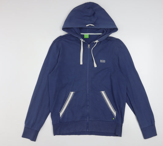 Hugo Boss Men's Blue Full Zip Hoodie Size L Jersey Cotton