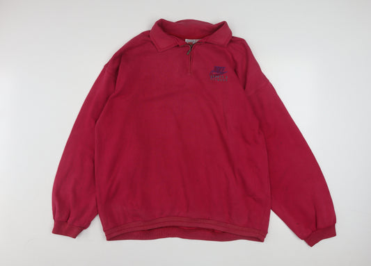 Nike Men's Red 1/4 Zip Collared Fleece Sweatshirt Size L Vintage