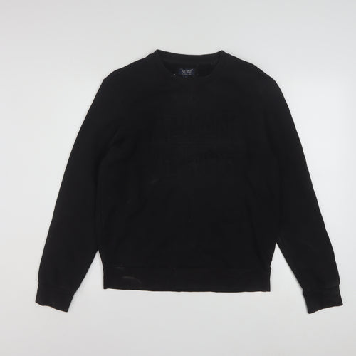 Armani Jeans Men's Black Small Crew Neck Logo Pullover Sweatshirt
