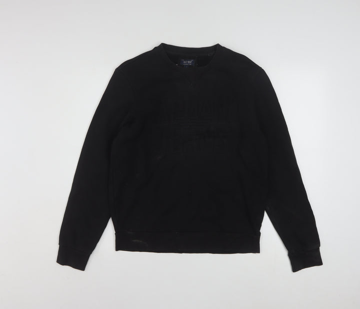 Armani Jeans Men's Black Small Crew Neck Logo Pullover Sweatshirt