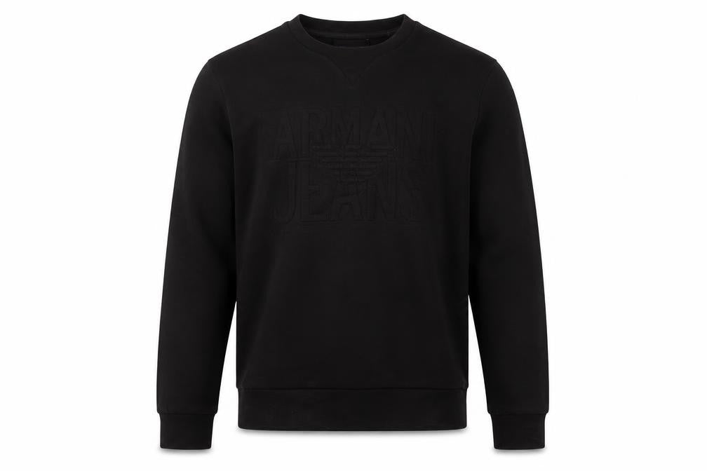 Front view of Armani Jeans Men's Black Small Crew Neck Logo Pullover Sweatshirt