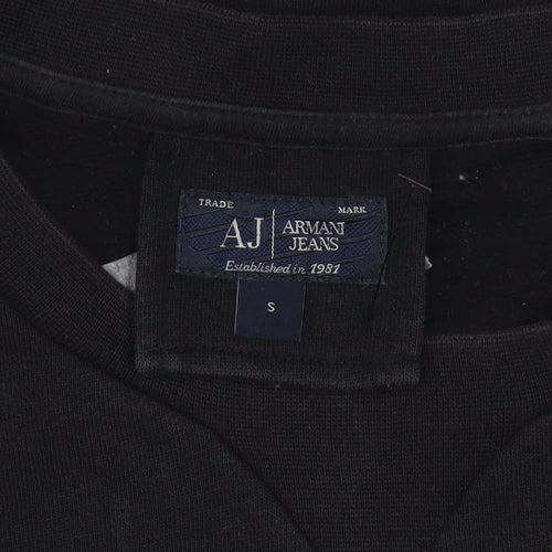 Armani Jeans Men's Black Small Crew Neck Logo Pullover Sweatshirt