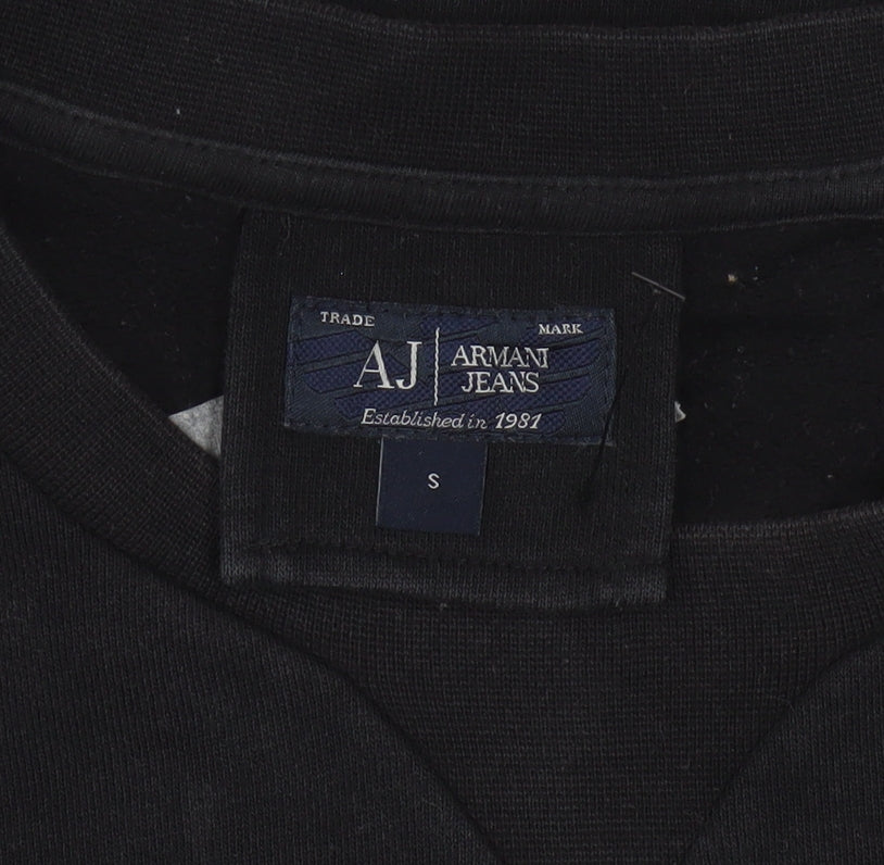 Armani Jeans Men's Black Small Crew Neck Logo Pullover Sweatshirt