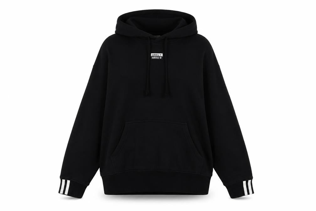 Front view of Adidas Women Black, size 14, Pullover Hoodie Cotton Blend Casual