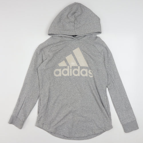 Adidas Women Grey Hooded Pullover Sweatshirt Size M 12-14 Cotton Blend
