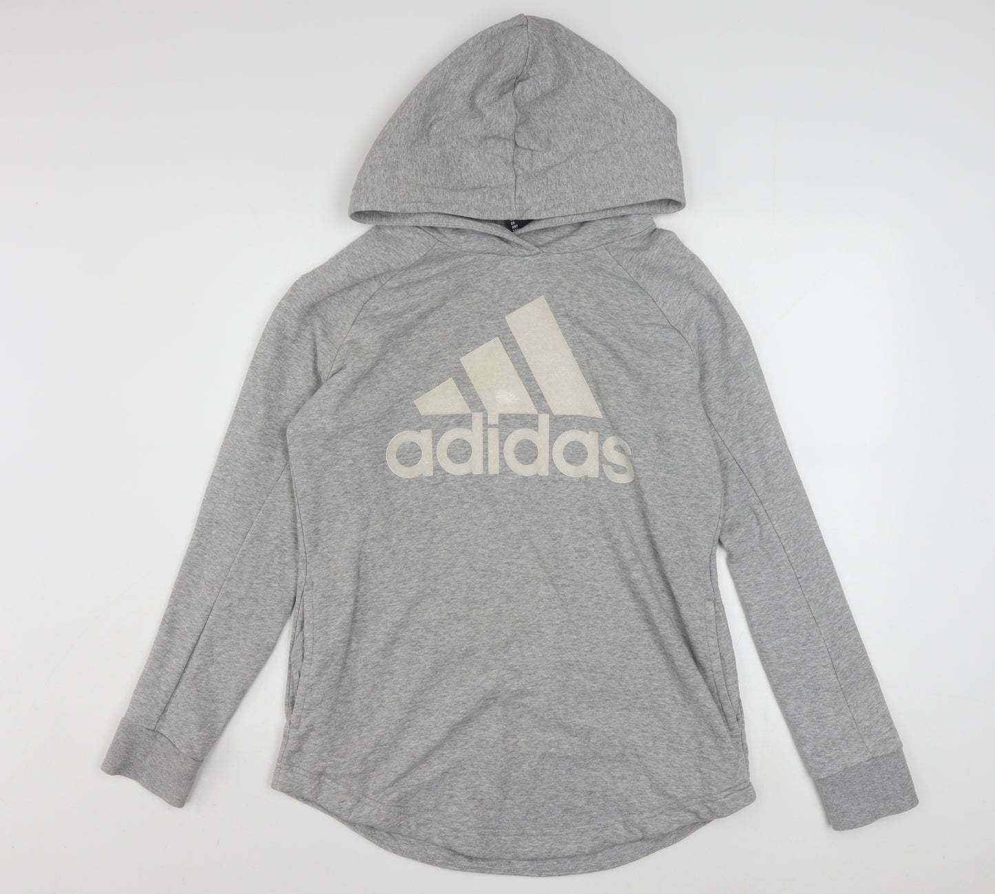 Adidas Women Grey Hooded Pullover Sweatshirt Size M 12-14 Cotton Blend