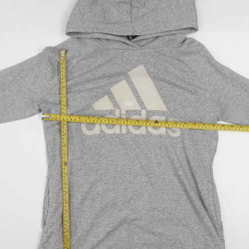 Adidas Women Grey Hooded Pullover Sweatshirt Size M 12-14 Cotton Blend