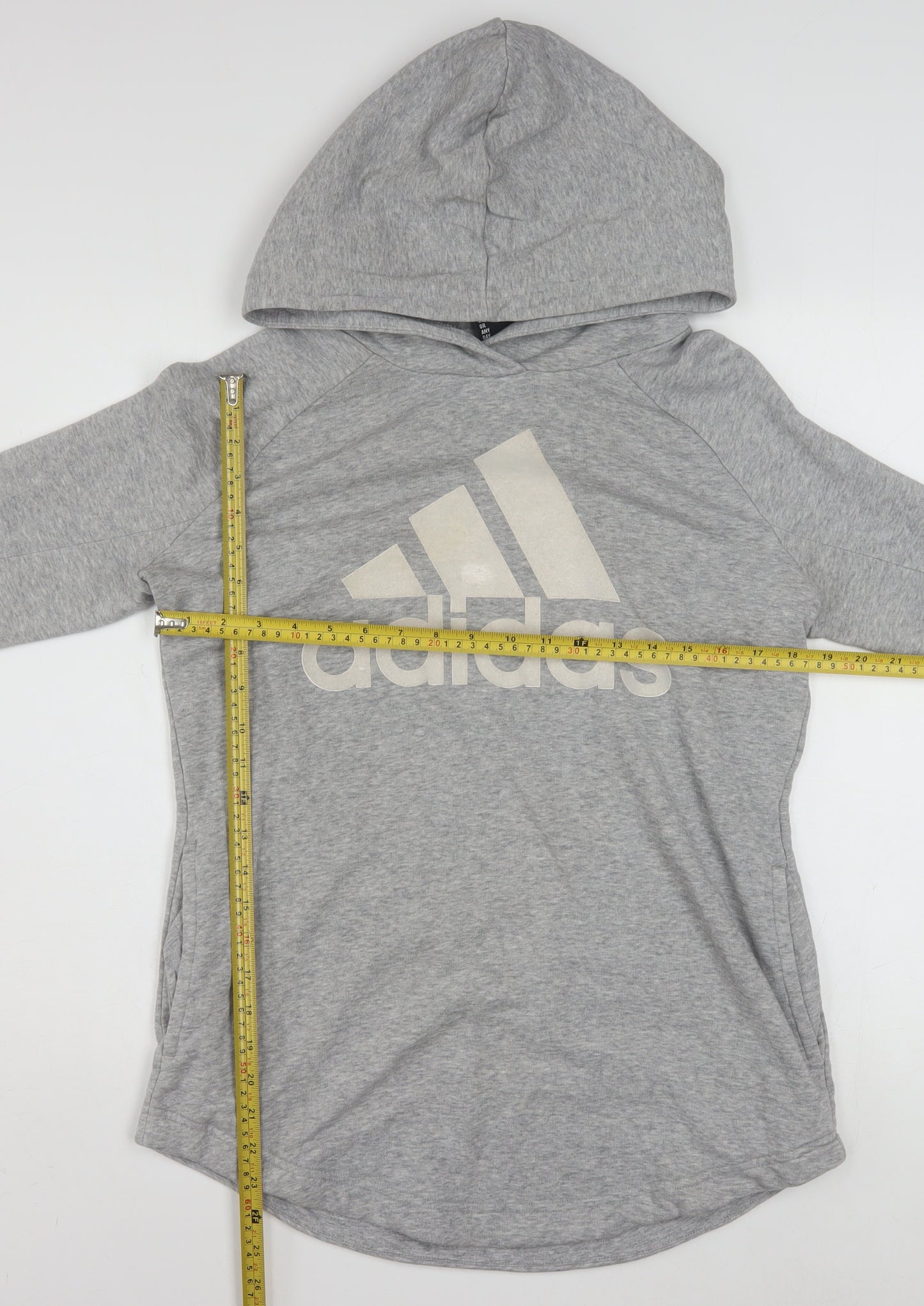 Adidas Women Grey Hooded Pullover Sweatshirt Size M 12-14 Cotton Blend