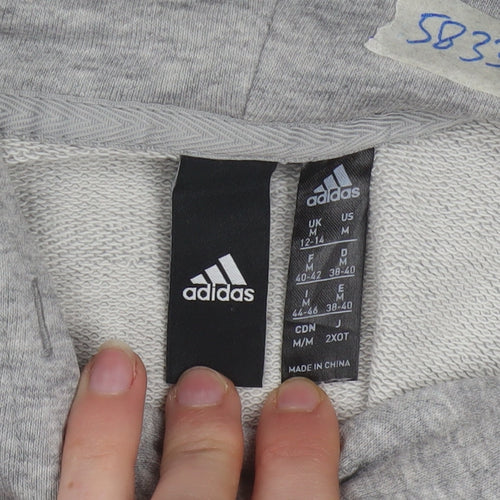 Adidas Women Grey Hooded Pullover Sweatshirt Size M 12-14 Cotton Blend