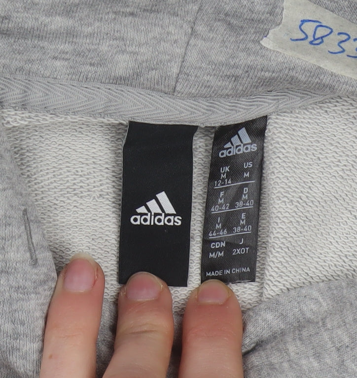 Adidas Women Grey Hooded Pullover Sweatshirt Size M 12-14 Cotton Blend